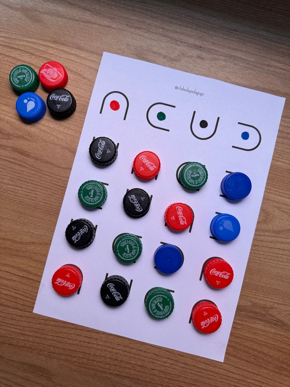 Atenção e Cores — atividade com tampinhas de garrafa reutilizadas